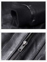 Thumbnail for Genuine Leather Removable Fur Collar Aviator Jacket