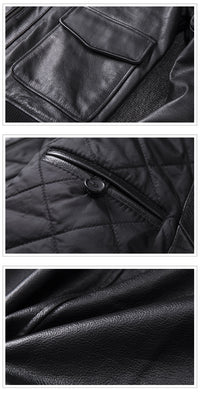 Thumbnail for Genuine Leather Removable Fur Collar Aviator Jacket