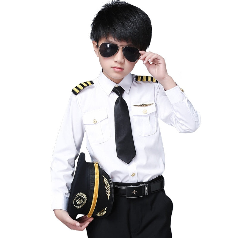 For CHILDREN Pilot Shirt + Epaullettes + Tie + Badge