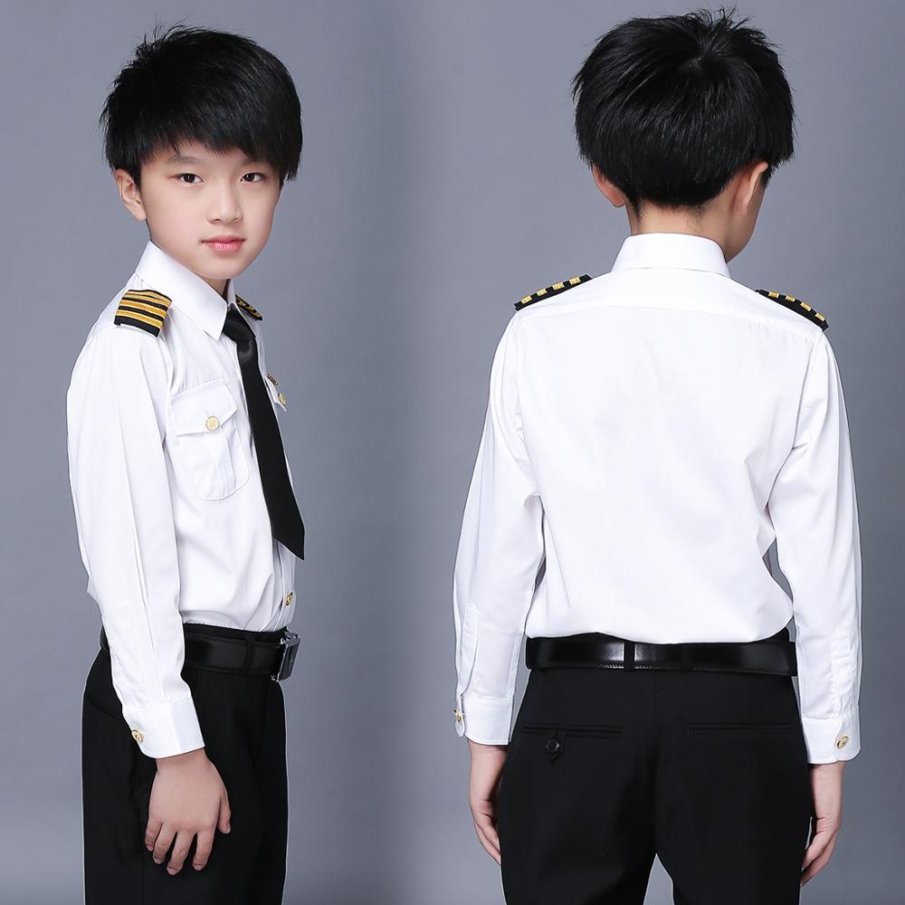 For CHILDREN Pilot Shirt + Epaullettes + Tie + Badge