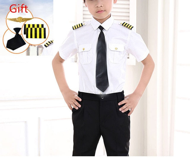 For CHILDREN Pilot Shirt + Epaullettes + Tie + Badge