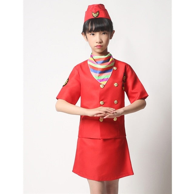 "Red" Colored Hostess & Stewardess Uniform for Children