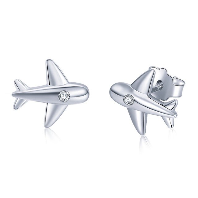 Ultra High Quality 925 Silver Airplane Shape Earrings