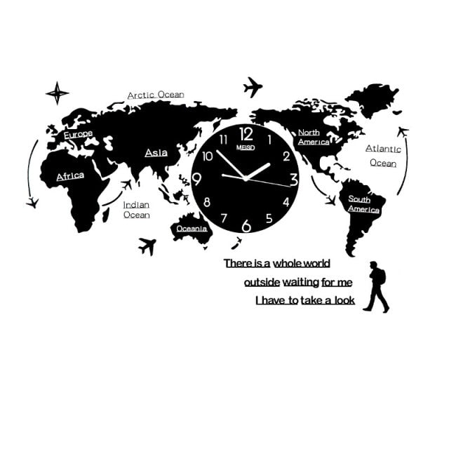 Acrylic & Decorative World Map Style Wall Clock