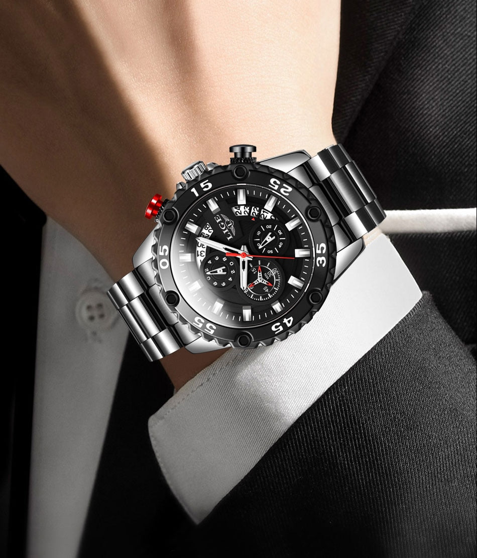 Luxury Style Chronograph Pilot Aviator Watches Full Black Stainless Steel