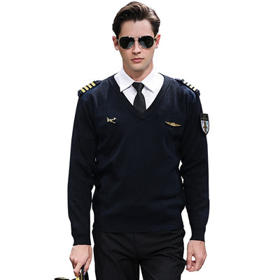 Super Quality Wool Pilot Sweater aviation design on crisp poplin cotton with epaulettes pilot uniform.