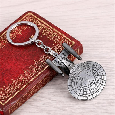 Spacecraft Shaped aviation themed aviator-crafted key chain, polished metal alloy.
