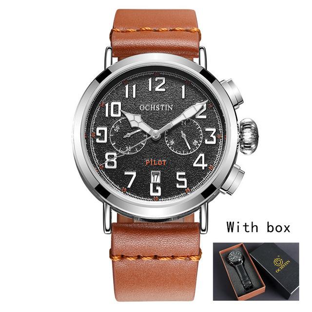 Chronograph Sport Style Pilot & Aviator Watches Pilot Eyes Store Silver & Black + BOX 