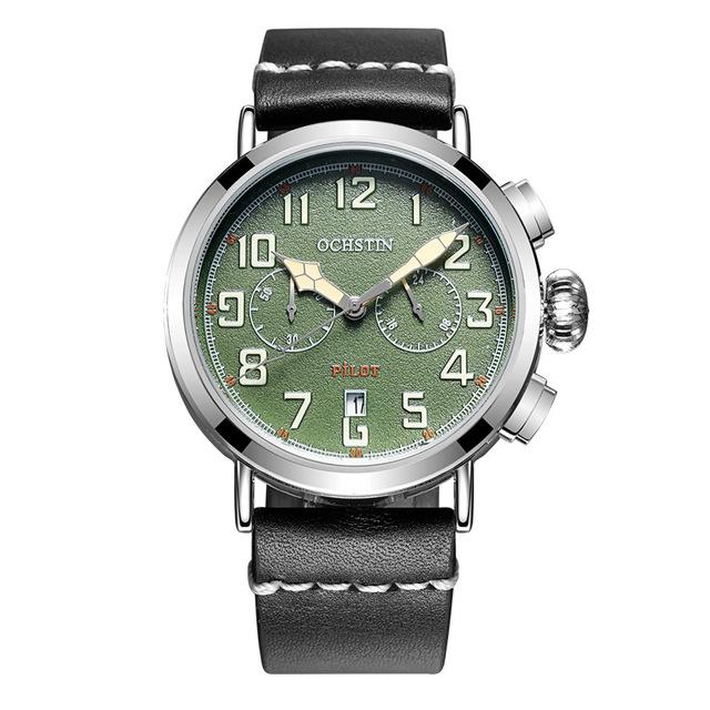 Chronograph Sport Style Pilot & Aviator Watches Pilot Eyes Store Silver & Green 