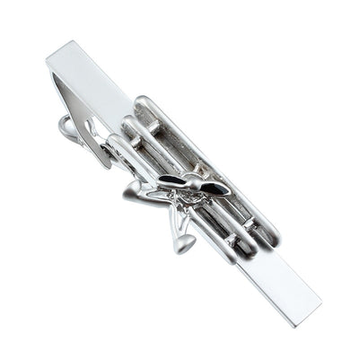 Double-Decker Super Propeller Shape aviation tie clip, stainless steel body with engraved detail.