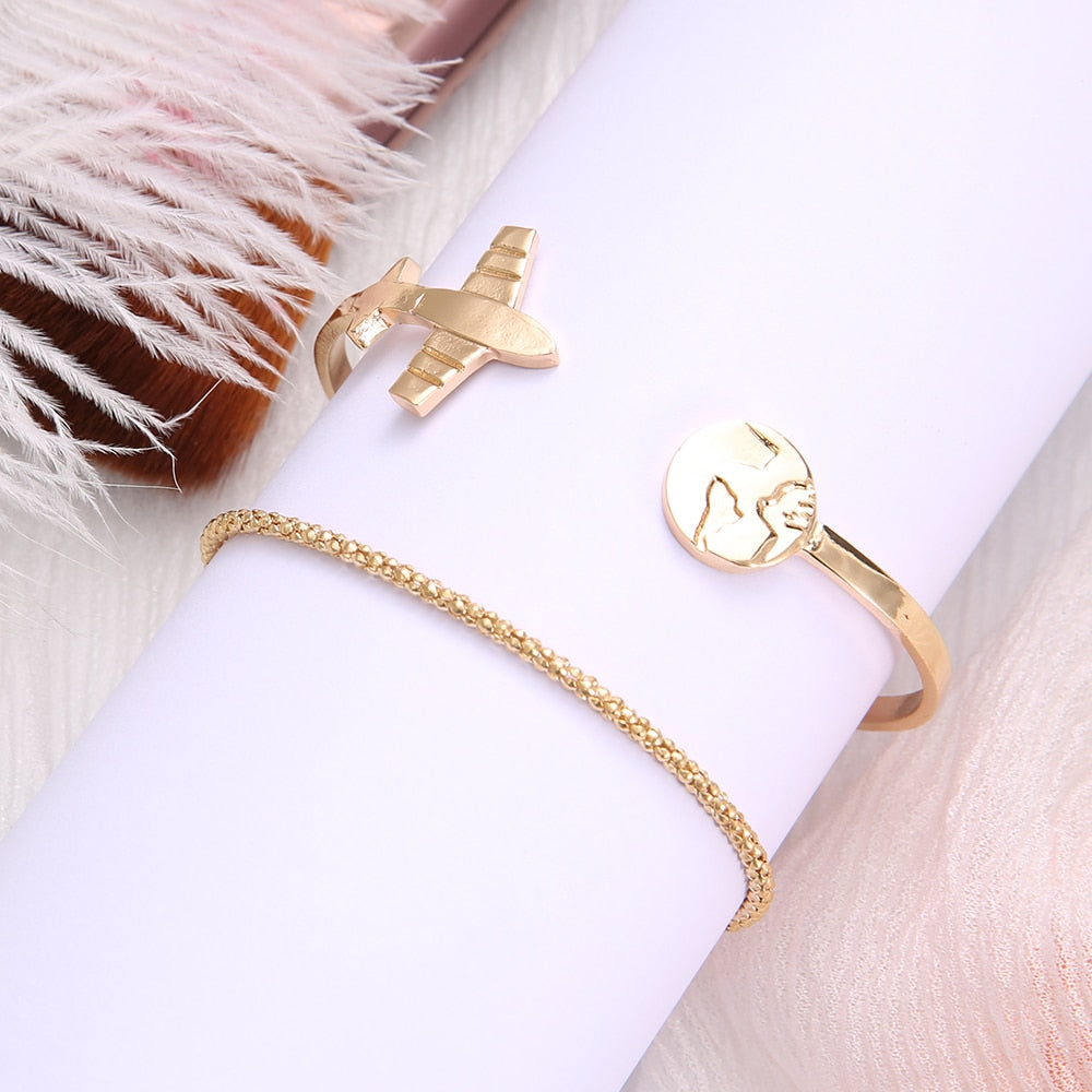 2 Pieces Golden Colour Airplane Bracelets