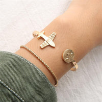 Thumbnail for 2 Pieces Golden Colour Airplane Bracelets