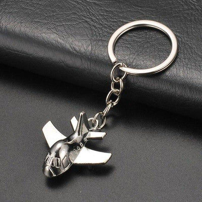 Airplane Shaped aviation themed aviator-crafted key chain, polished metal alloy.