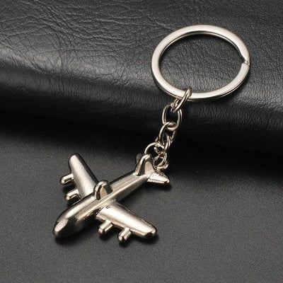 4 Engines Airplane Shaped aviation themed aviator-crafted key chain, polished metal alloy.