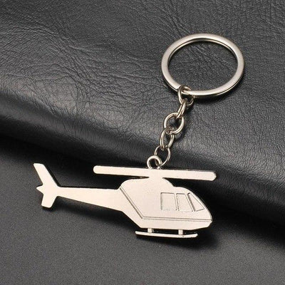 Helicopter Shaped aviation themed aviator-crafted key chain, polished metal alloy.