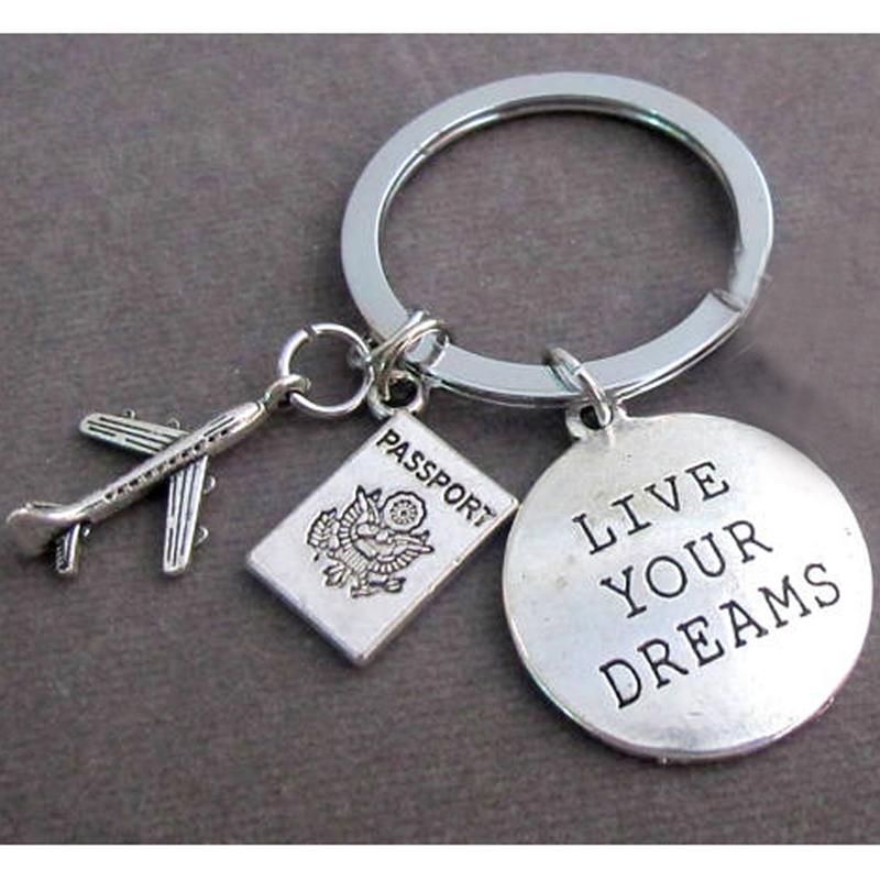 Live Your Dreams & Passport tagged Airplane Shape Key Chain Aviation Shop 