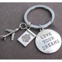Thumbnail for Live Your Dreams & Passport tagged Airplane Shape Key Chain Aviation Shop 