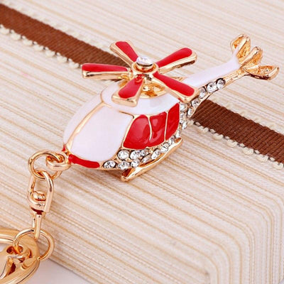 Cute Helicopter Shaped aviation themed aviator-crafted key chain, polished metal alloy.