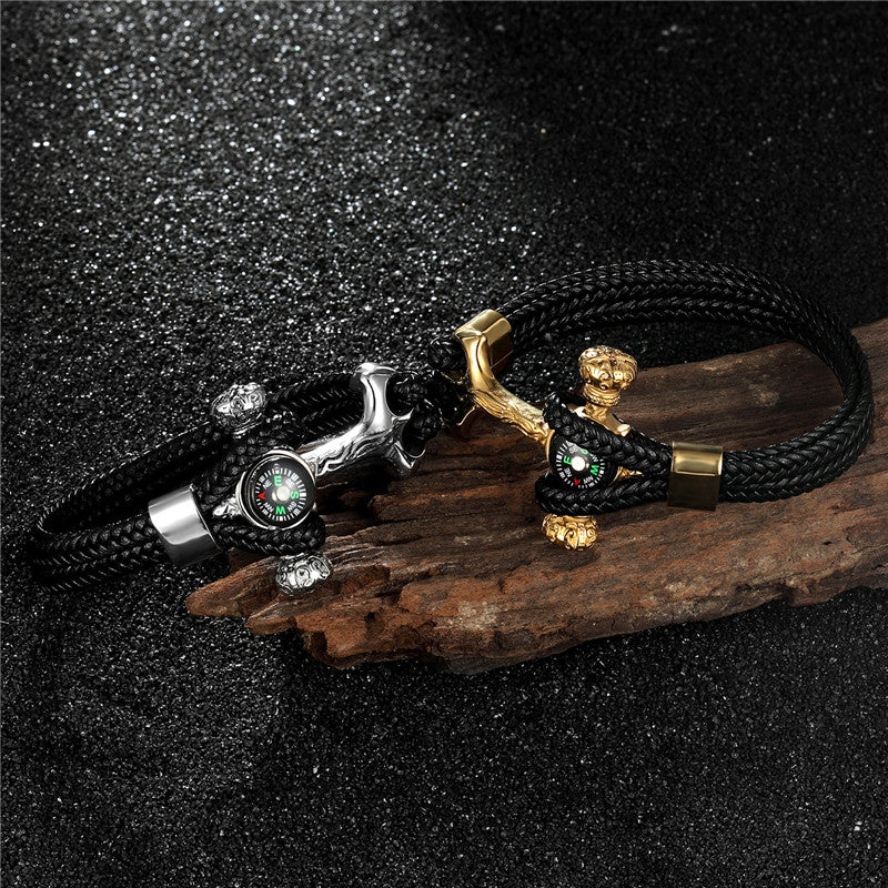 Super "Rope Style" Leather Bracelet with Compass