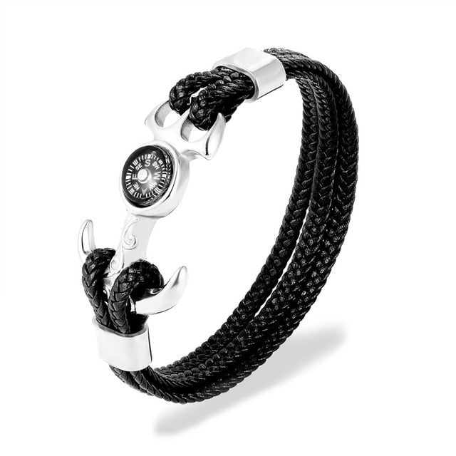 Super "Rope Style" Leather Bracelet with Compass