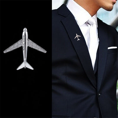 Side view of Super Cool Airplane aviation brooch in polished alloy, polished finish.