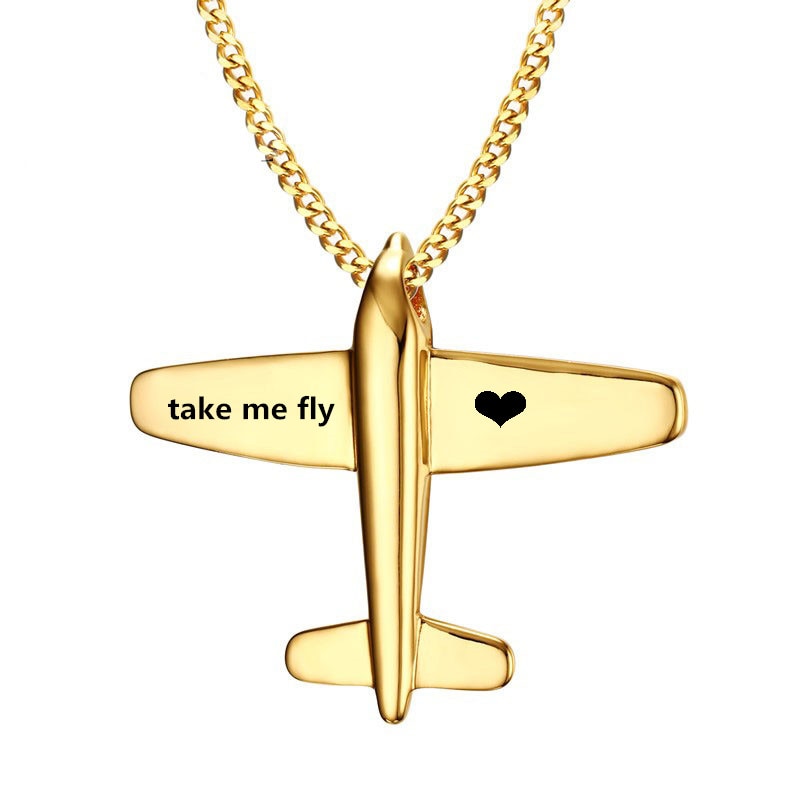 Customizable Airplane Shape Gold Colour Stainless Steel Necklace