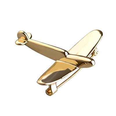 Simple Airplane Shape aviation brooch, polished alloy body with engraved detail.