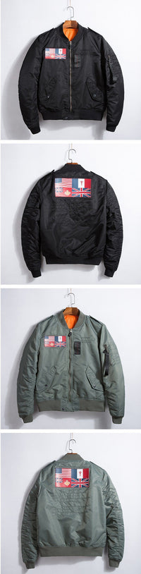 Thumbnail for US & UK Flags Printed Pilot Bomber Jackets