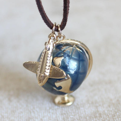 World & Airplane Necklace
