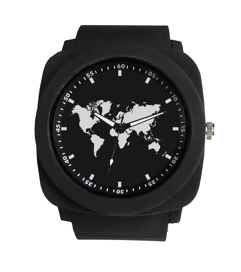 World Map Designed Rubber Strap Watches