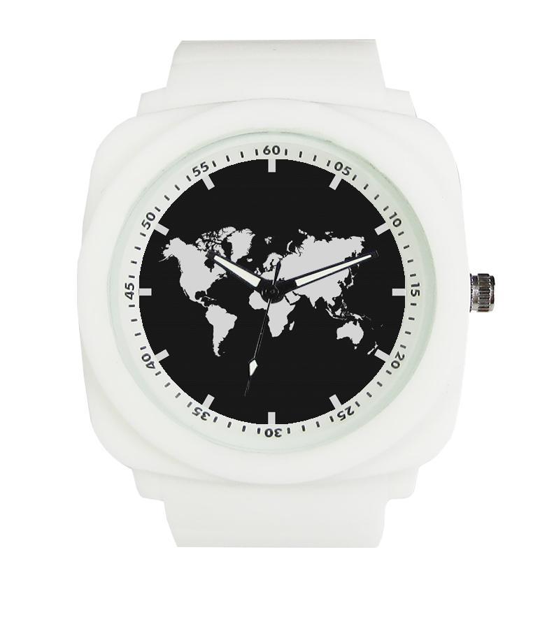 World Map Designed Rubber Strap Watches