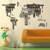 World Map With Letters Designed Wall Sticker