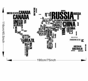 World Map With Letters Designed Wall Sticker