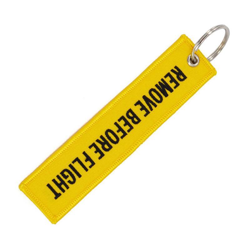Yellow Remove Before Flight Designed Key Chains